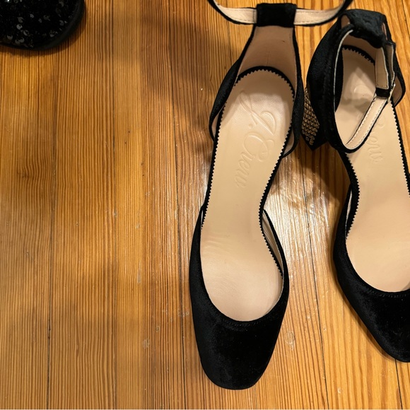 J. Crew Black Velvet with Crystal Studded Heel Maisie Ankle Strap Pump - Picture 5 of 9